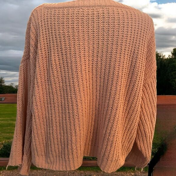 Double Zero Chunky Frayed Cropped Oversized‎ Sweater Size Medium Blush Pink - Picture 4 of 8